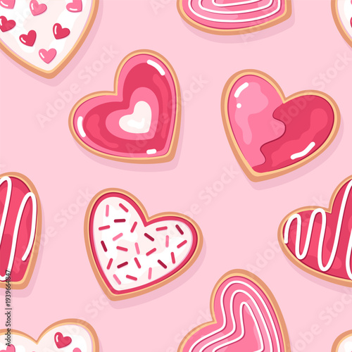 Heart-shaped cookies, biscuits seamless pattern, background