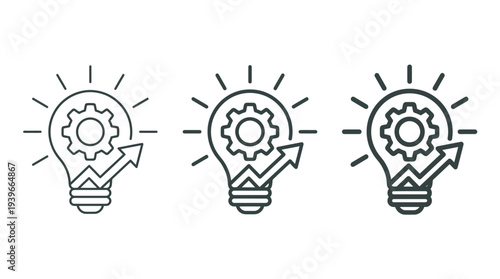 Innovative Light Bulb Icons with Gears and Arrows Symbolizing Creativity and Progress