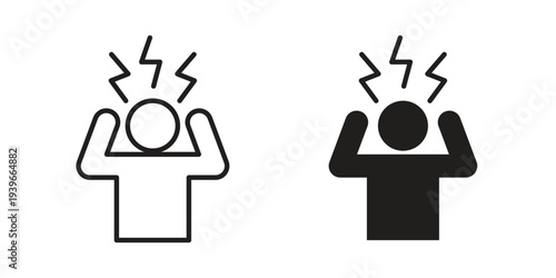 Stressed human icon in black solid style. linear symbol.
