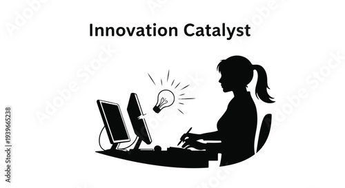 Creative woman working at laptop with floral elements