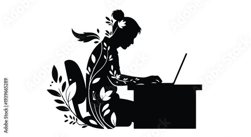 Woman with device and connected lifestyle icons