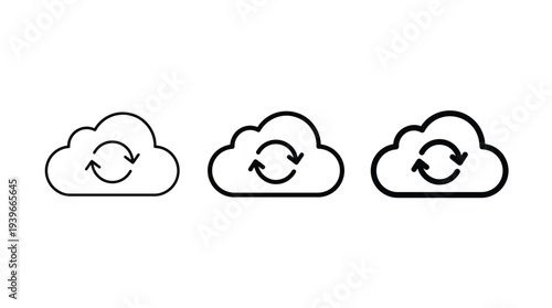 Cloud Sync Icons with Refresh Arrows in Various Line Styles Isolated on White