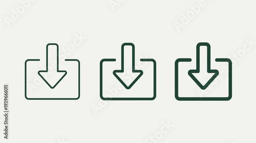 Green Download Arrow Icons Set on White Background, Isolated, Simple Design