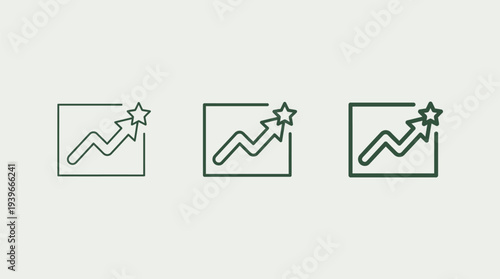 Green Graph Icons with Stars Indicating Growth and Success