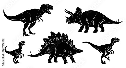 Prehistoric Dinosaur Silhouettes Collection: T-Rex, Triceratops, Stegosaurus Set