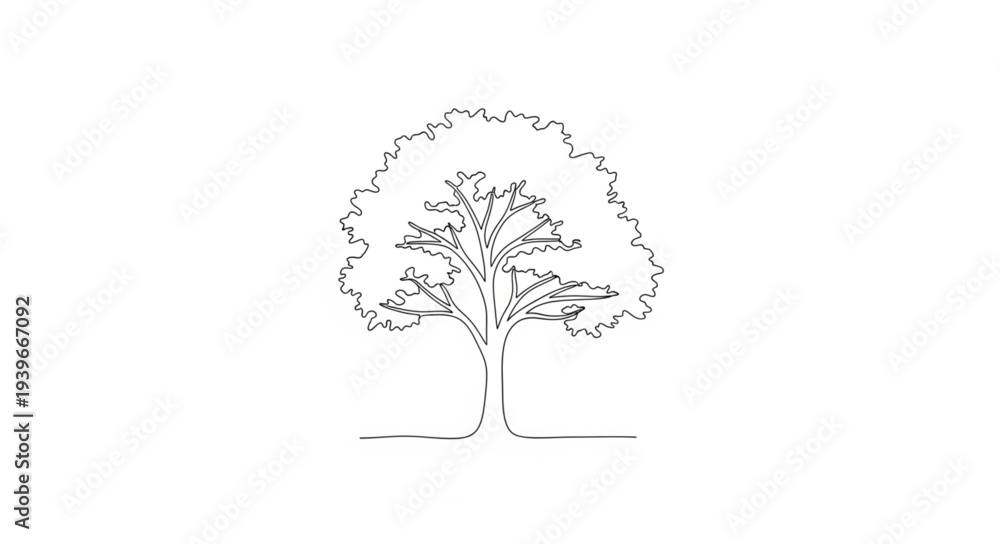 Obraz premium Minimalist Line Drawing of a Tree with Branches and Leaves.