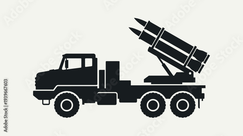 Silhouette of missile launcher truck for military operations