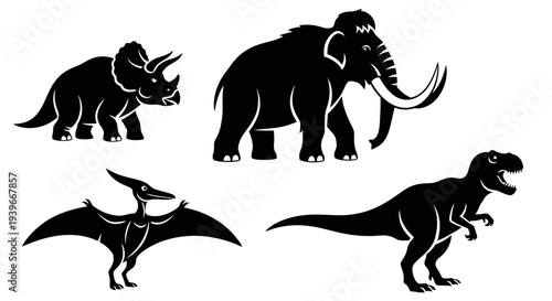 Prehistoric Animals Silhouettes: Dinosaurs and Mammoth Collection