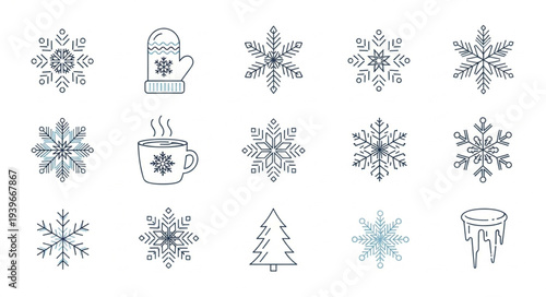 Collection of Various Snowflake Designs and Patterns.