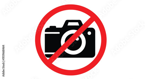Simple vector graphic illustration depicting a universal sign prohibiting photography in public spaces