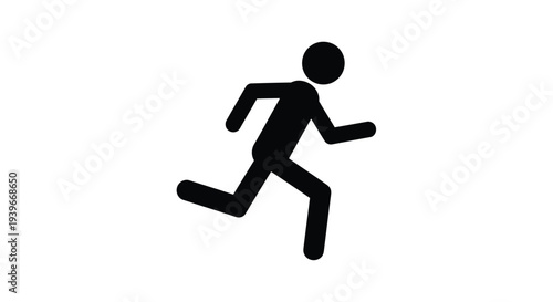 Minimalist black stick figure vector illustration depicting a person running with speed and motion.