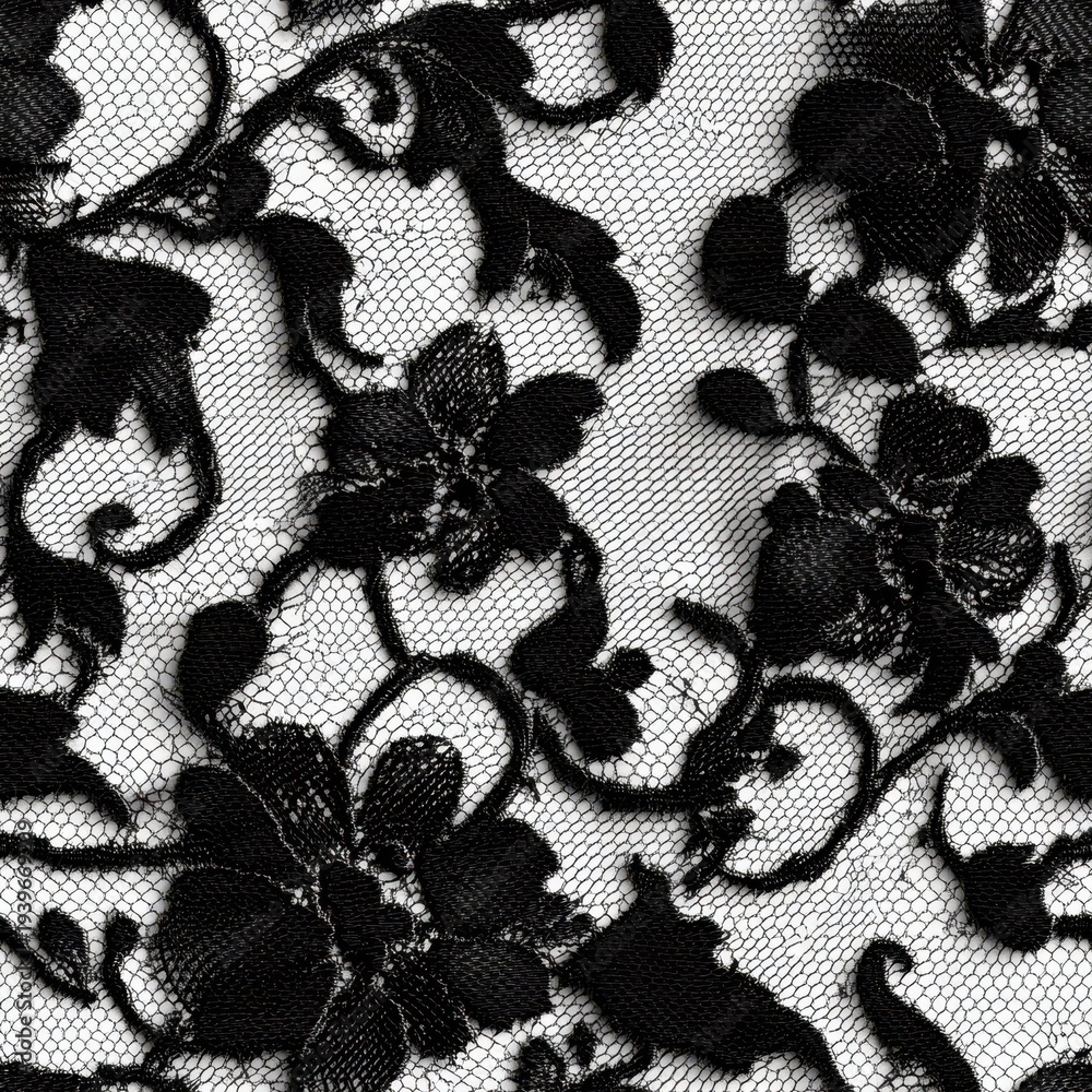Obraz premium Elegant Floral Lace: An artistic display of intricate floral lace with a delicate and detailed pattern, showcasing the artistry of textile design.