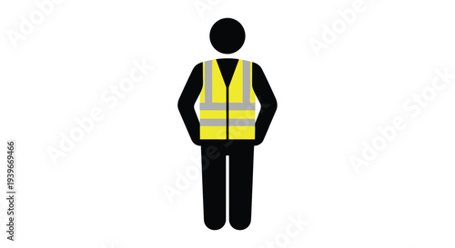 Universal worker icon displaying a high-visibility yellow vest with reflective stripes, perfect for safety and service designs.