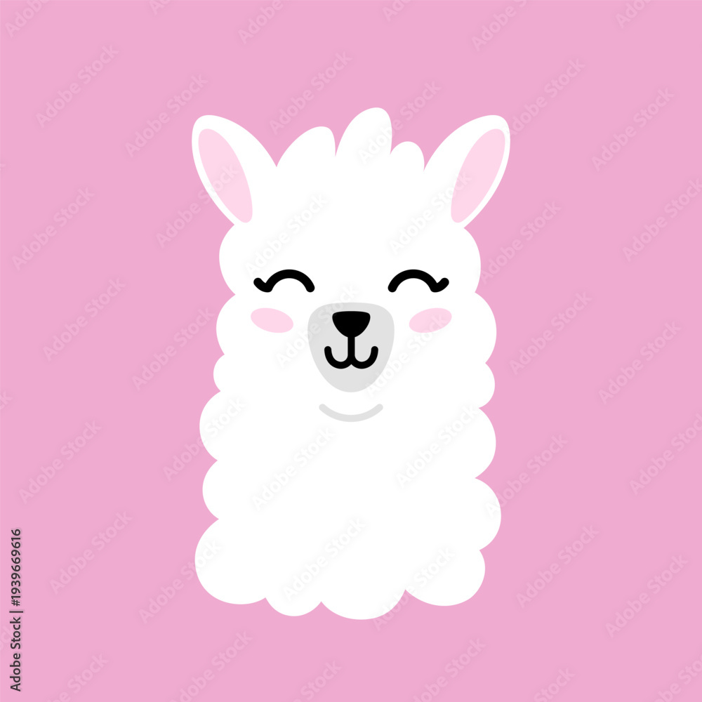 Fototapeta premium Llama head simple cute kawaii flat style illustration