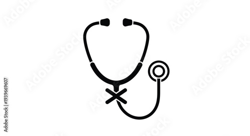 Simple black graphic illustration of a doctor's stethoscope icon ready for medical use