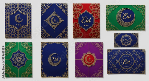 Collection of Islamic prayer rugs with intricate patterns.