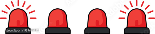 Graphic illustration of eight red emergency lights in grid formation on white background for warning or alert concepts.