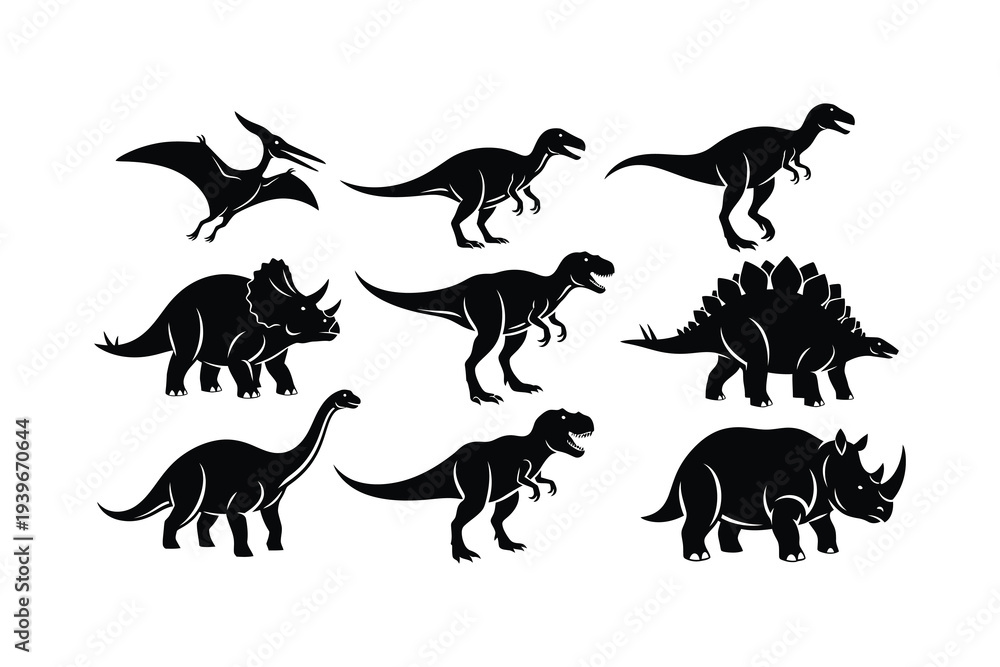 Obraz premium Collection of various dinosaur silhouettes