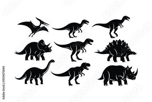 Collection of various dinosaur silhouettes