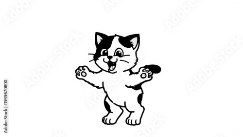 Cute Cartoon Cat Jumping Animation, Funny Dancing Kitten Character Isolated on White Background Loop