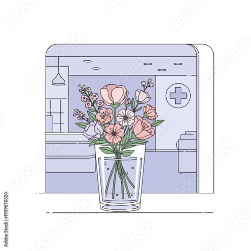 Get Well Soon Flowers in Vase on Hospital Table Illustration