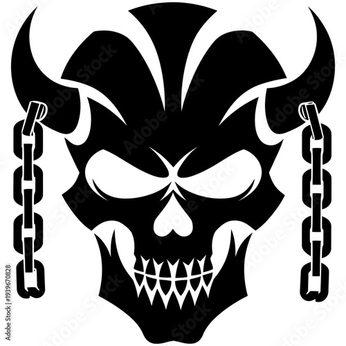 Wallpaper Mural Vector Art Metal Skull with Chains and Helmet Ornaments for Tattoo or Logo Design Torontodigital.ca