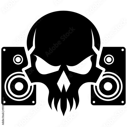 Vector Art Bold Metal Skull with Amplifiers and Helmet for Tattoo or Logo Design