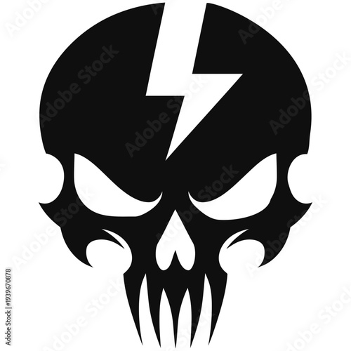 Wallpaper Mural Vector Art Bold Black and White Metal Skull with Lightning Bolt Accents for Tattoo and Logo Design Torontodigital.ca