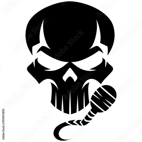 Vector Art Metal Skull with Microphone and Decorative Helmet Bold Symmetrical Design High Contrast on Transparent Background