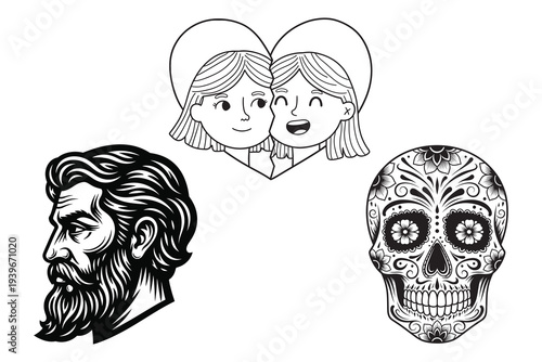 Tattoo designs of a man skull and loving couple