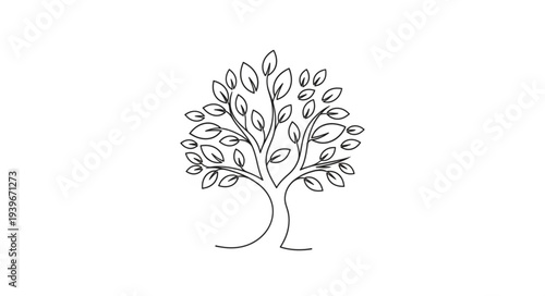 Stylized Tree Illustration with Elegant Branches and Leaves.