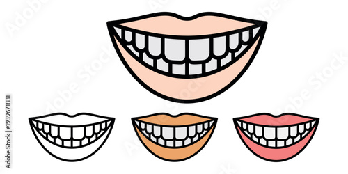 Colorful cartoon teeth set smiling dental health oral hygiene vector illustration