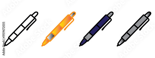 Four colorful highlighter pens isolated on white background for office and study use