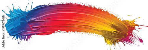Vibrant rainbow paint splash and brush stroke isolated on transparent background