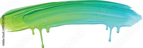 Green and blue gradient paint stroke with drips isolated on transparent background