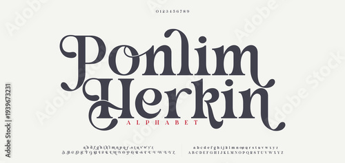 Ponlim Herkin Luxury alphabet letters font. Typography elegant wedding classic lettering serif fonts decorative vintage retro concept. vector illustration