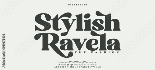 Stylish Ravela Elegant alphabet letters font logo classic minimal fashion designs. Typography modern sans fonts and number for logo brand. vector illustration