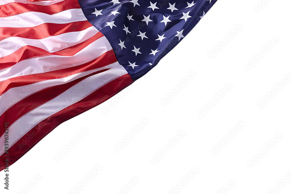 Obraz premium closeup ruffled american flag isolated on white background png, ai generated.