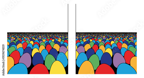 Vibrant crowd of colorful abstract shapes vector illustration, representing diversity and community, ideal for backgrounds, banners, and marketing materials.