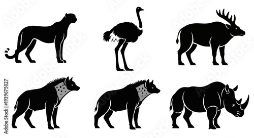 Diverse African Wild Animals Silhouette Collection - Graphic Vector Icons Set