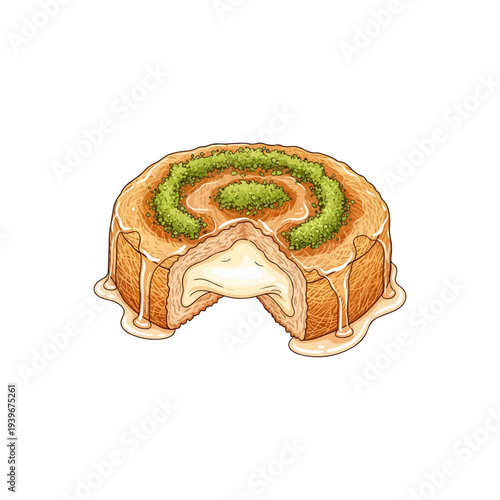 Kunefe Traditional Turkish Cheese Pastry Dessert Flat Vector Illustration.