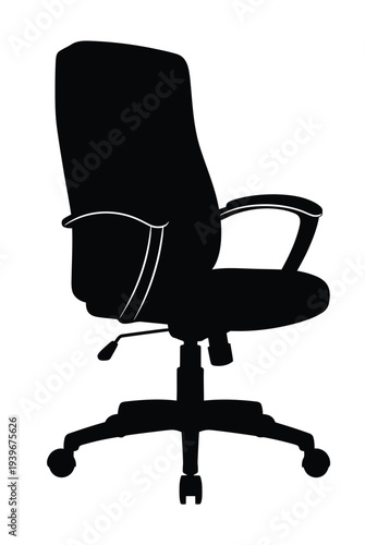 Vector silhouette of an office chair with armrests and a padded backrest and seat