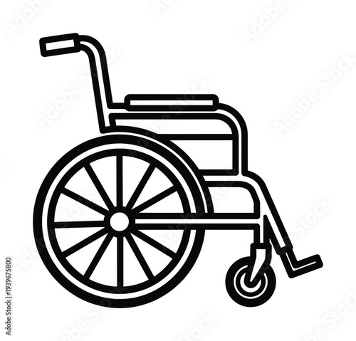 Vector of a standard manual wheelchair with a large spoked wheel and a footrest