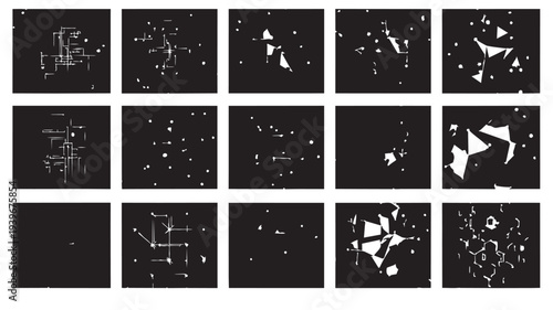 Geometric Shapes in Minimalist Design with White Accents on Black Background for Modern Abstract Art