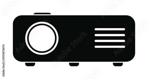 Vector of a projector with a large lens and ventilation grills on the side