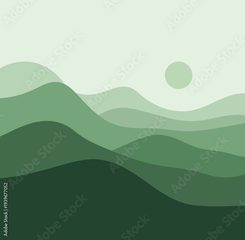 Minimal Green Mountain Landscape Layered Nature Background Vector Illustration