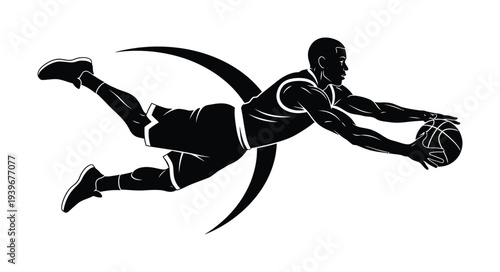 Dynamic vector of a basketball player in mid-air performing an athletic dunk with intense focus