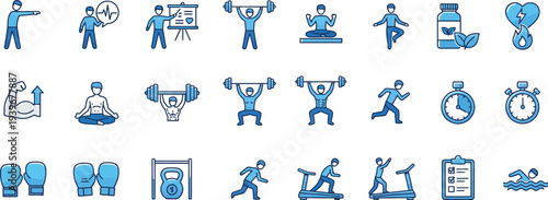 Fitness Training and Workout Exercise Icon Set Vector Illustration