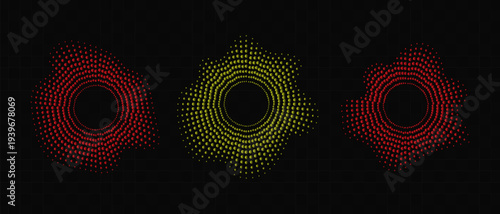 Abstract arrangement of three concentric dotted circles in red yellow and red