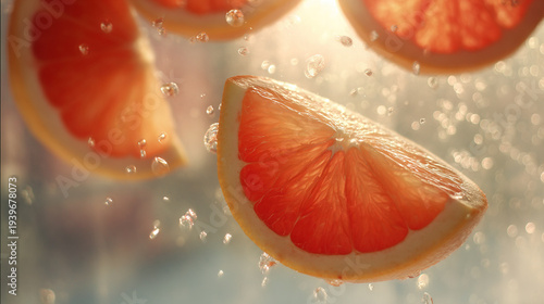 Wallpaper Mural Sliced Grapefruit with Water Droplets in Soft Light Torontodigital.ca